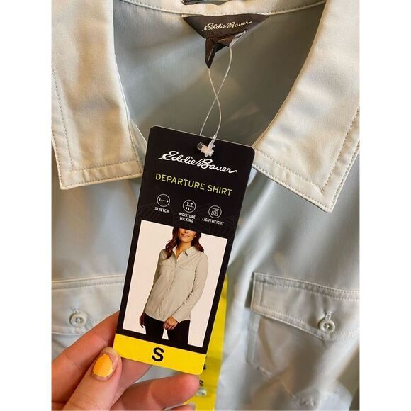 Eddie Bauer LS Departure Shirt Soft Green Stretch Light Weight Moisture Wicking - Picture 3 of 10